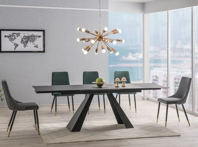 Casa Padrino Designer Esstisch Mattschwarz 160-240 x 90 x H. 76 cm - Ausziehbarer Esszimmertisch mit gehärteter Glasplatte - Designer Möbel
