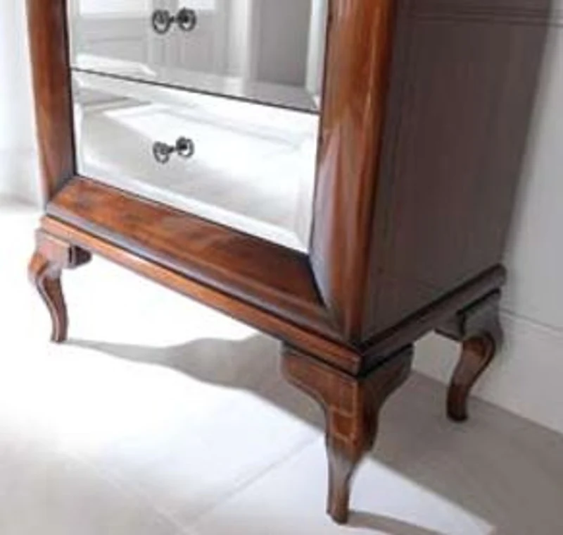 Casa Padrino Luxus Neoklassik Vitrine Braun 76 x 42 x H. 200 cm - Vitrinenschrank mit Glastür und 2 verspiegelten Schubladen - Wohnzimmer Möbel