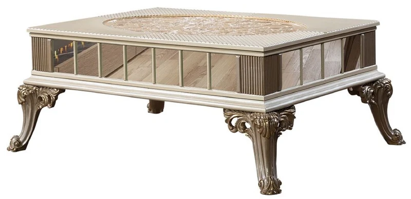 Casa Padrino Luxus Barock Wohnzimmer Set Silber / Weiß / Grau / Gold - 2 Barock Sofas & 2 Barock Sessel & 1 Barock Couchtisch - Luxus Wohnzimmer Möbel im Barockstil - Barock Möbel