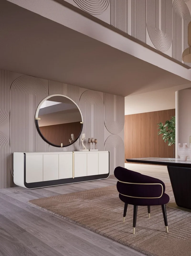 Casa Padrino Luxus Sideboard Creme / Schwarz / Beige 260 x 60 x H. 75 cm - Massivholz Schrank mit 6 Türen - Esszimmer Möbel - Luxus Möbel - Luxus Einrichtung