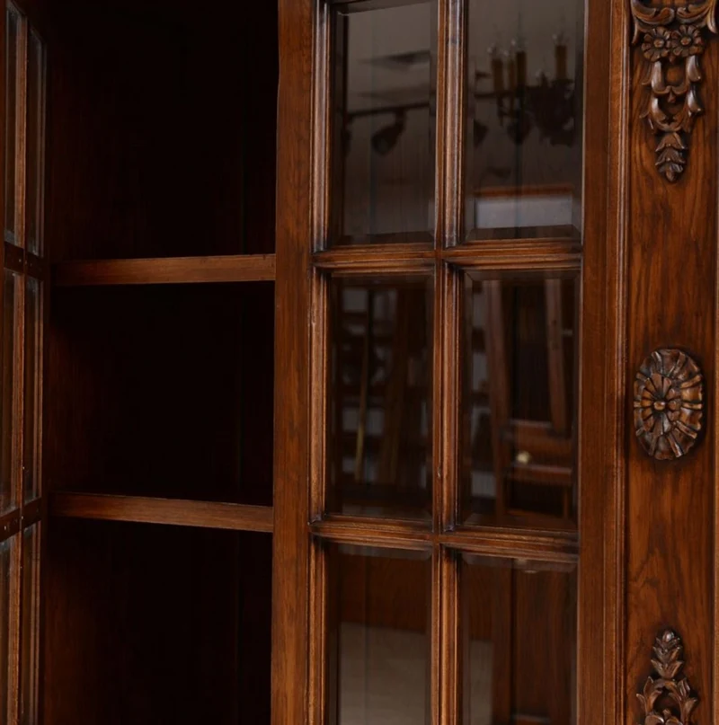 Casa Padrino Luxus Landhausstil Bücherschrank Braun / Antik Messing 262,5 x 54 x H. 251 cm - Massivholz Schrank mit Beleuchtung - Wohnzimmerschrank - Büroschrank - Luxus Landhausstil Möbel