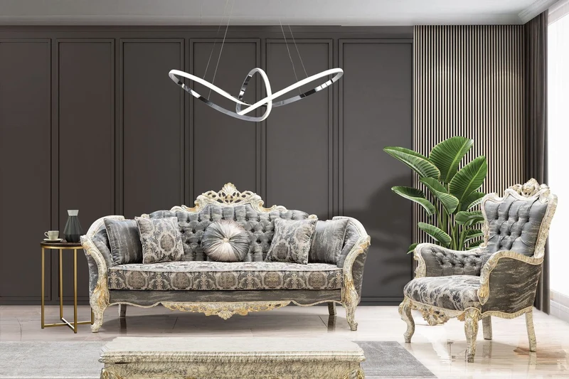 Casa Padrino Luxus Barock Wohnzimmer Set Grau / Antik Weiß / Gold - 2 Barock Sofas & 2 Barock Sessel & 1 Barock Couchtisch - Luxus Wohnzimmer Möbel im Barockstil - Barock Möbel - Edel & Prunkvoll