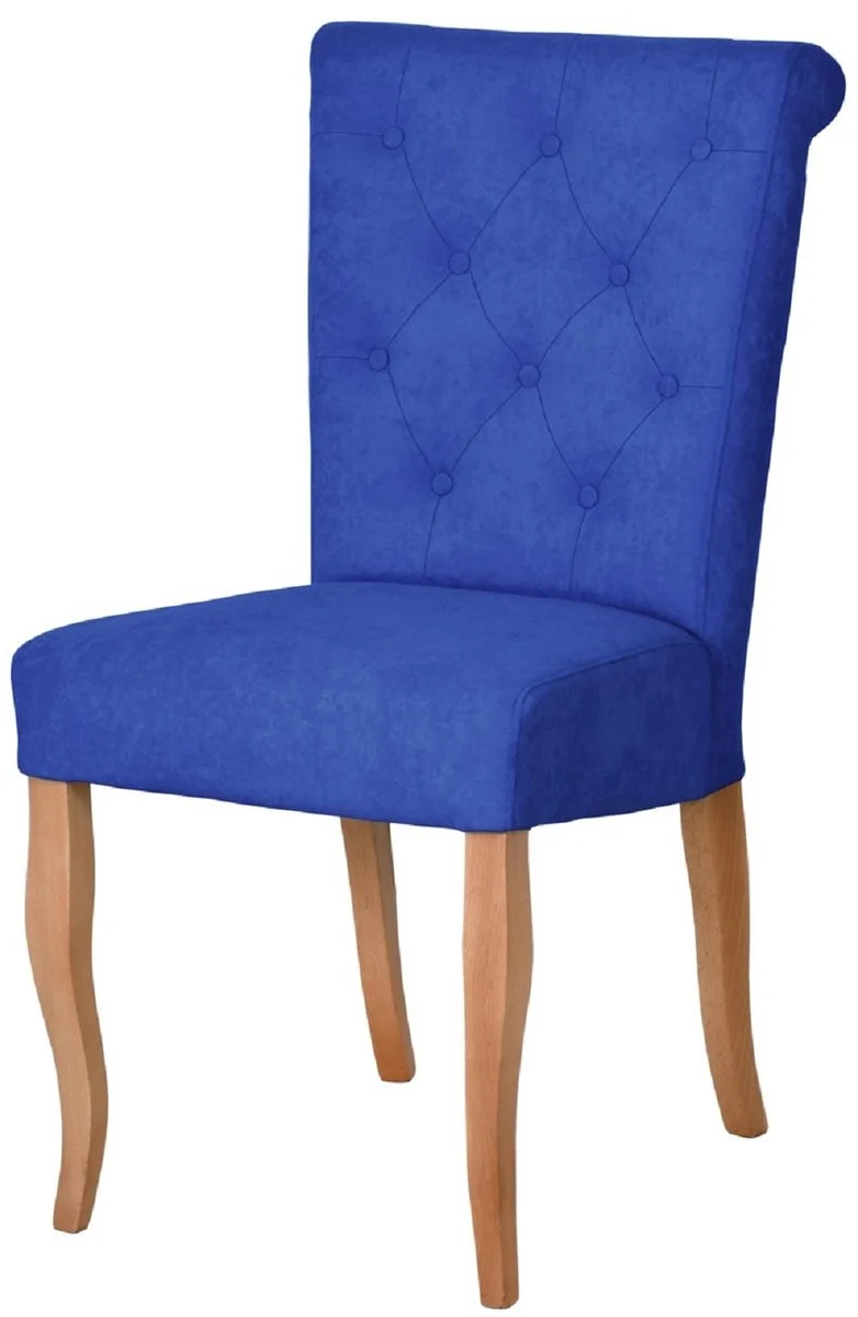 Casa Padrino Chesterfield Neo Barock Esszimmer Stuhl 6er Set Blau / Naturfarben - Küchenstühle Set - Esszimmer Möbel - Chesterfield Möbel - Neo Barock Möbel