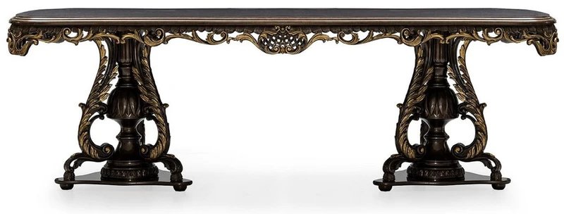 Casa Padrino Luxus Barock Esszimmer Set Grau / Braun / Gold - 1 Barock Esstisch & 8 Barock Esszimmerstühle - Luxus Esszimmer Möbel im Barockstil - Prunkvolle Barock Esszimmer Möbel