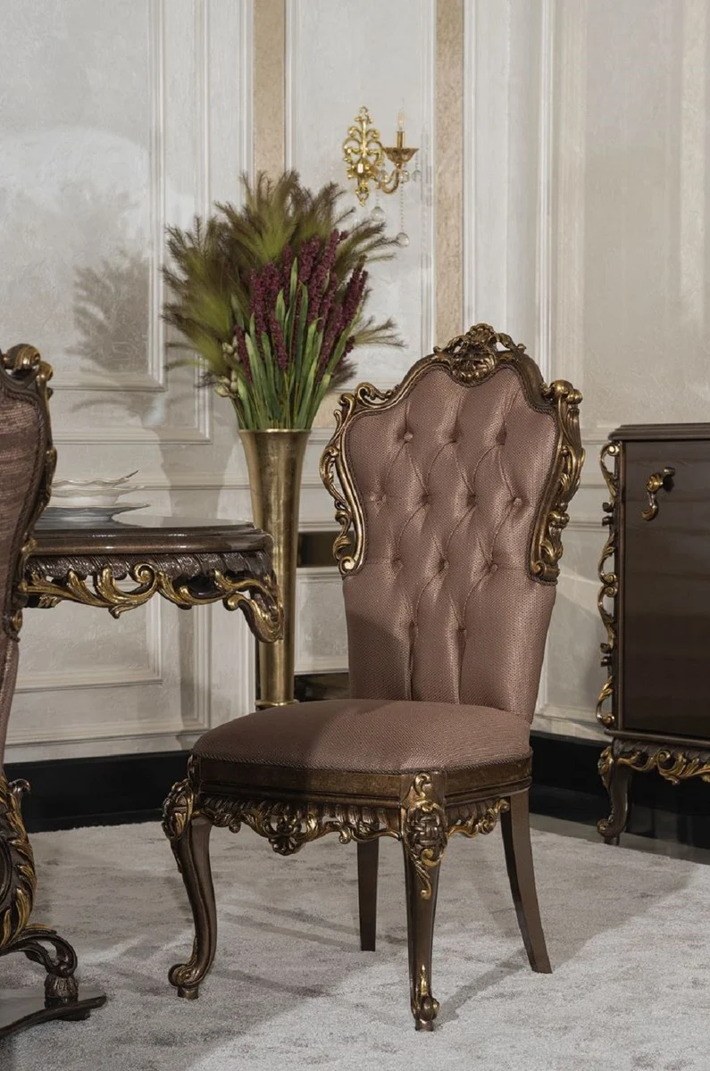 Casa Padrino Luxus Barock Esszimmer Set Grau / Braun / Gold - 1 Barock Esstisch & 8 Barock Esszimmerstühle - Luxus Esszimmer Möbel im Barockstil - Prunkvolle Barock Esszimmer Möbel