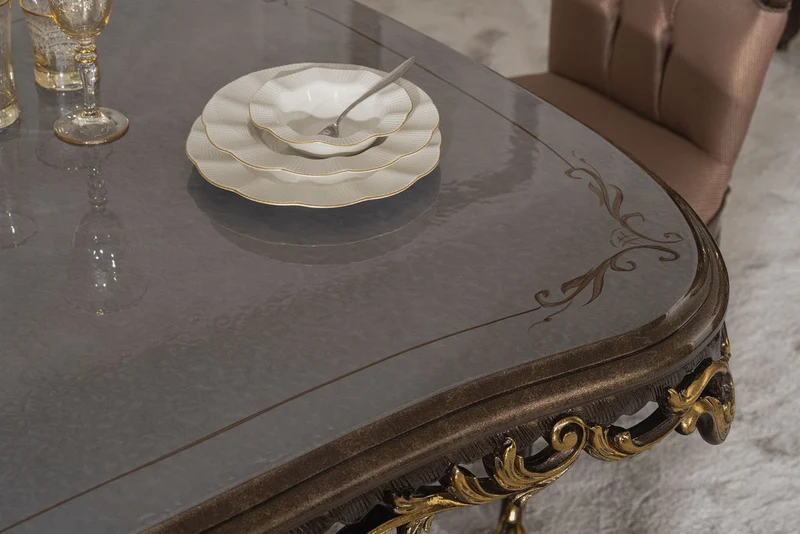 Casa Padrino Luxus Barock Esszimmer Set Grau / Braun / Gold - 1 Barock Esstisch & 8 Barock Esszimmerstühle - Luxus Esszimmer Möbel im Barockstil - Prunkvolle Barock Esszimmer Möbel