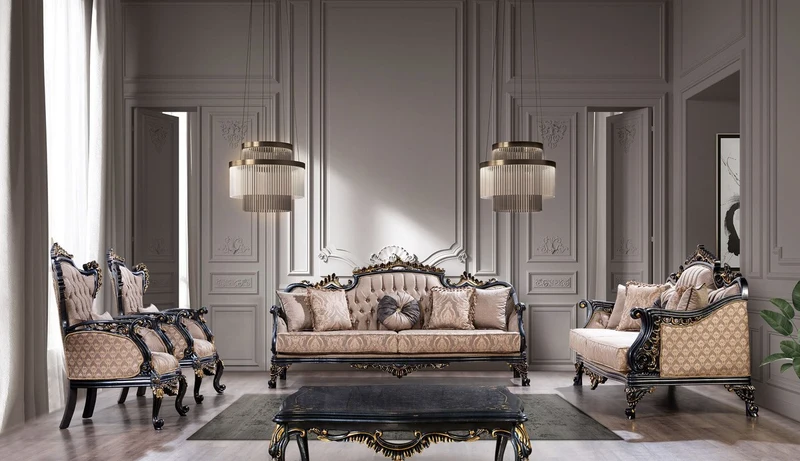 Casa Padrino Luxus Barock Sessel Grau / Blau / Gold - Prunkvoller Wohnzimmer Sessel mit elegantem Muster - Luxus Wohnzimmer Möbel im Barockstil - Barock Möbel - Barock Einrichtung
