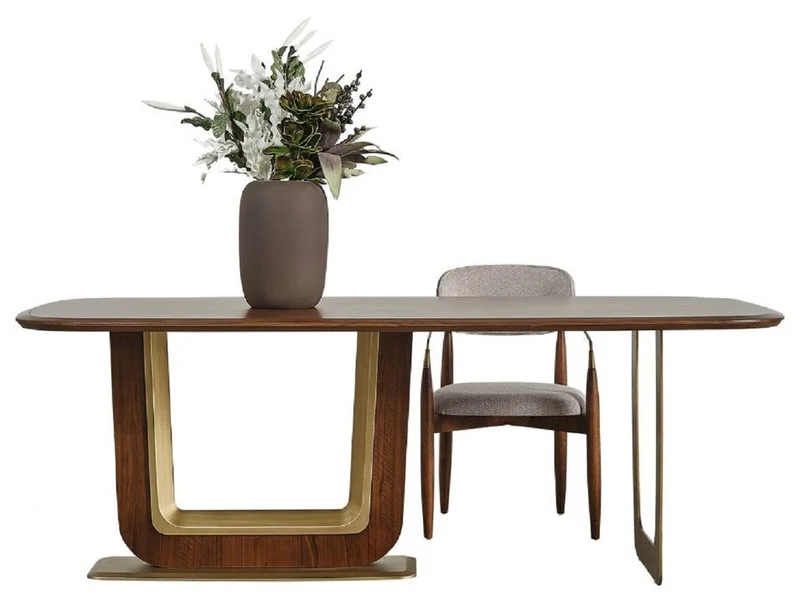 Casa Padrino Luxus Esstisch Braun / Messing 222 x 100 x H. 78 cm - Rechteckiger Massivholz Küchentisch - Esszimmer Möbel - Küchen Möbel - Luxus Möbel - Luxus Einrichtung