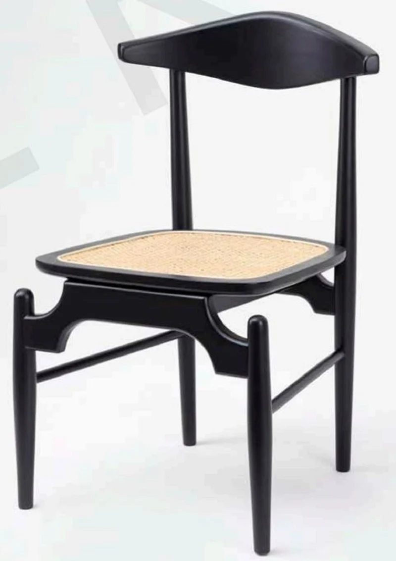 Casa Padrino Luxus Esszimmerstuhl 6er Set Schwarz / Naturfarben 53 x 54 x H. 85 cm - Luxus Massivholz Küchen Stühle mit Rattan Sitzfläche - Esszimmer Möbel - Küchen Möbel - Luxus Möbel