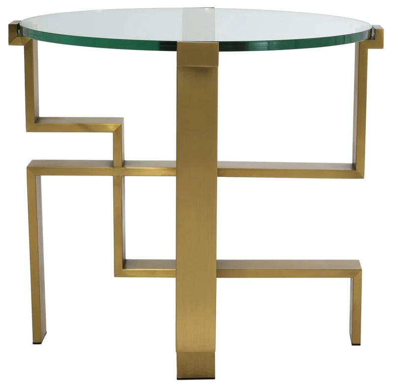 Casa Padrino Luxus Beistelltisch Messing Ø 60 x H. 54,5 cm - Runder Edelstahl Tisch mit Glasplatte - Luxus Möbel - Wohnzimmer Möbel - Hotel Möbel - Luxus Einrichtung - Wohnzimmer Einrichtung