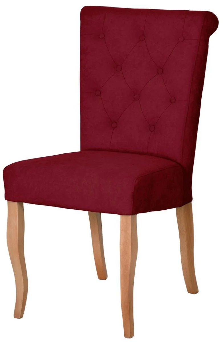 Casa Padrino Chesterfield Neo Barock Esszimmer Stuhl Bordeauxrot / Naturfarben - Chesterfield Neo Barock Küchen Stuhl - Esszimmer Möbel - Chesterfield Möbel - Neo Barock Möbel
