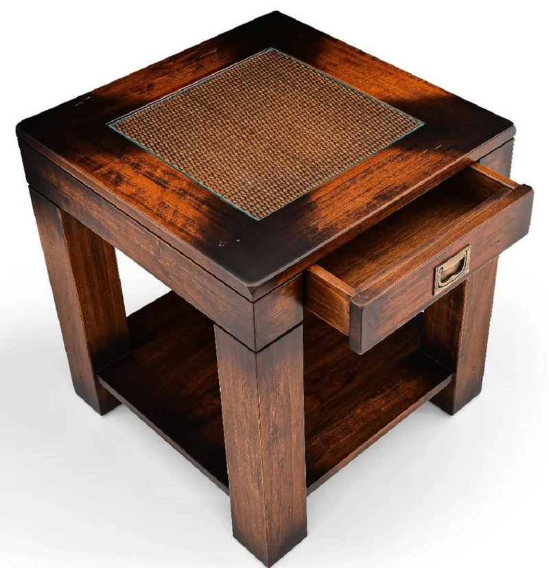 Casa Padrino Luxus Vintage Stil Beistelltisch Braun 50 x 50 x H. 55 cm - Quadratischer Nachttisch mit Schublade - Wohnzimmer Möbel - Schlafzimmer Möbel - Luxus Vintage Stil Möbel