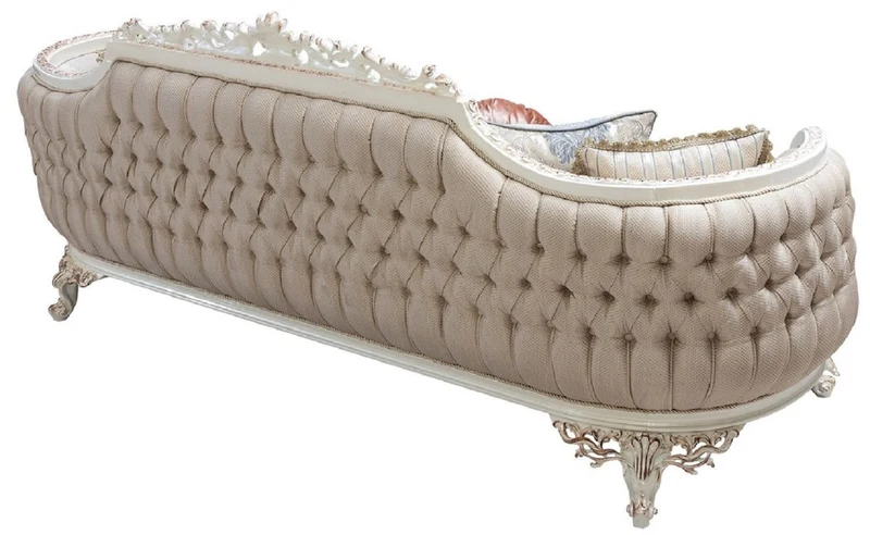 Casa Padrino Luxus Barock Wohnzimmer Set Mehrfarbig / Creamweiß / Kupfer - 2 Barock Sofas & 2 Barock Sessel & 1 Barock Couchtisch - Luxus Wohnzimmer Möbel im Barockstil - Barock Möbel