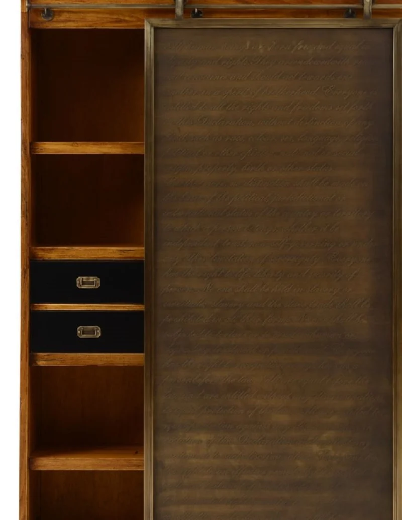 Casa Padrino Luxus Vintage Stil Bücherschrank mit Schiebetür Braun / Schwarz / Messing 168 x 40,5 x H. 250 cm - Massivholz Wohnzimmer Schrank - Büro Schrank - Büro Möbel - Luxus Vintage Stil Möbel