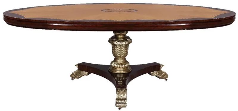 Casa Padrino Luxus Barock Esstisch Dunkelbraun / Naturfarben / Silber - Ovaler Barockstil Massivholz Küchentisch - Luxus Esszimmer Möbel im Barockstil - Barock Esszimmer Möbel
