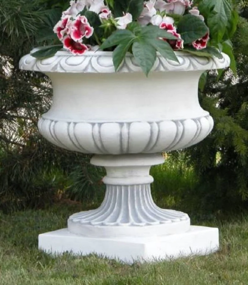 Casa Padrino Barock Garten Deko Blumentopf Weiß / Grau Ø 62 x H. 62 cm - Prunkvoller Pflanzentopf im Barockstil - Barock Garten Deko - Barock Terrassen Deko - Barock Deko Accessoires