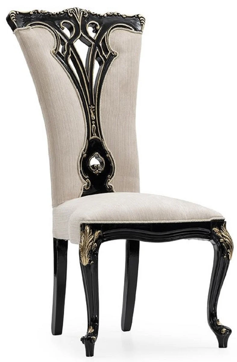 Casa Padrino Luxus Barock Esszimmer Stuhl 8er Set Creme / Schwarz / Gold - Prunkvolle Barockstil Küchen Stühle - Luxus Esszimmer Möbel im Barockstil - Barock Esszimmer Möbel - Barockstil Möbel