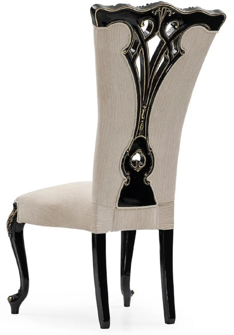 Casa Padrino Luxus Barock Esszimmer Stuhl 8er Set Creme / Schwarz / Gold - Prunkvolle Barockstil Küchen Stühle - Luxus Esszimmer Möbel im Barockstil - Barock Esszimmer Möbel - Barockstil Möbel
