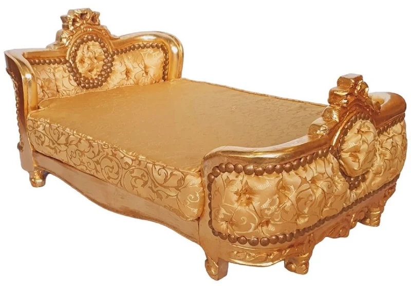 Casa Padrino Barock Hundebett Gold Muster / Gold - Handgefertigtes Antik Stil Hundebett - Prunkvolle Hunde Möbel im Barockstil - Antik Stil Tiermöbel - Barock Tiermöbel