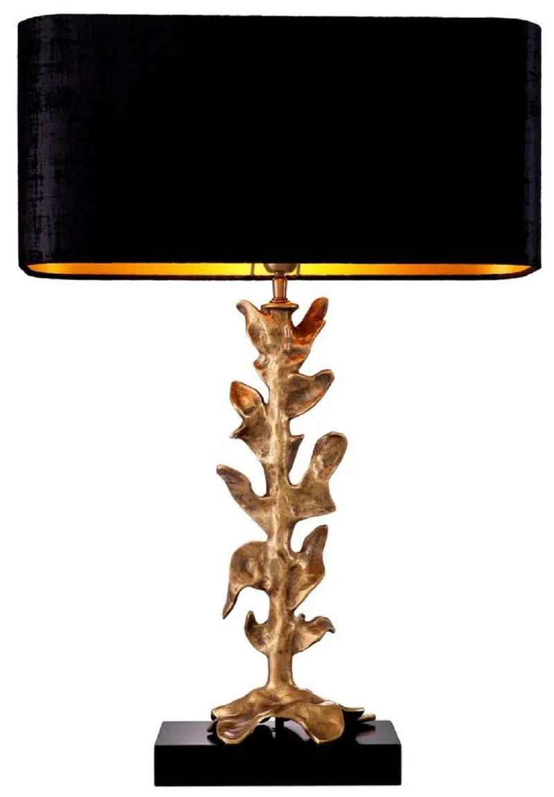 Casa Padrino Luxus Tischleuchte Vintage Messing / Schwarz 50 x 22 x H. 79 cm - Schreibtischleuchte mit Lampenschirm und Granitsockel - Luxus Tischleuchten - Luxus Schreibtischleuchten