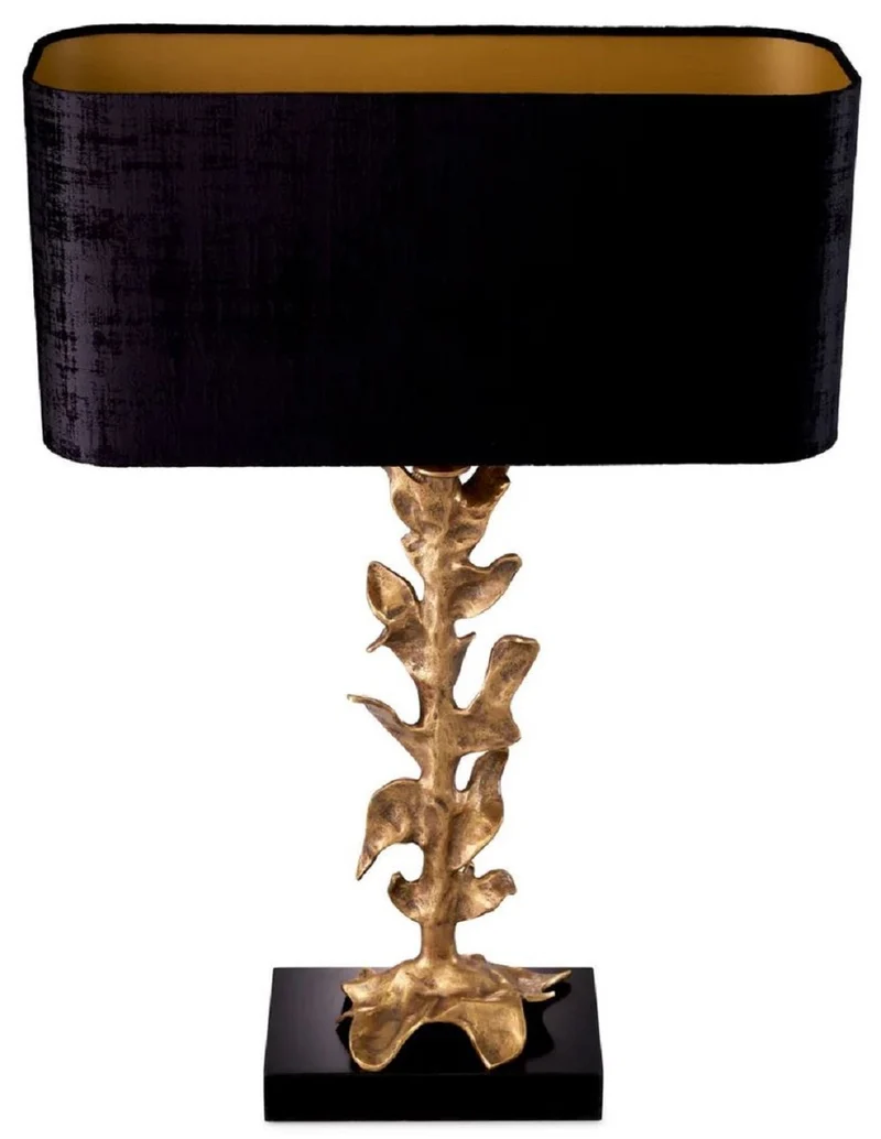 Casa Padrino Luxus Tischleuchte Vintage Messing / Schwarz 50 x 22 x H. 79 cm - Schreibtischleuchte mit Lampenschirm und Granitsockel - Luxus Tischleuchten - Luxus Schreibtischleuchten