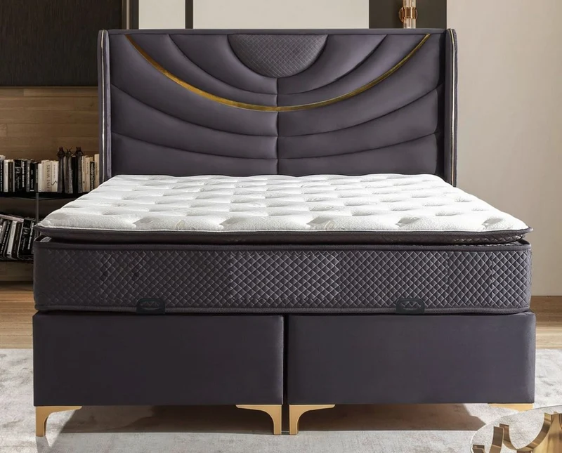 Casa Padrino Luxus Doppelbett Lila / Gold - Verschiedene Größen - Massivholz Bett mit Kopfteil und Matratze - Hotel Möbel - Schlafzimmer Möbel - Luxus Möbel