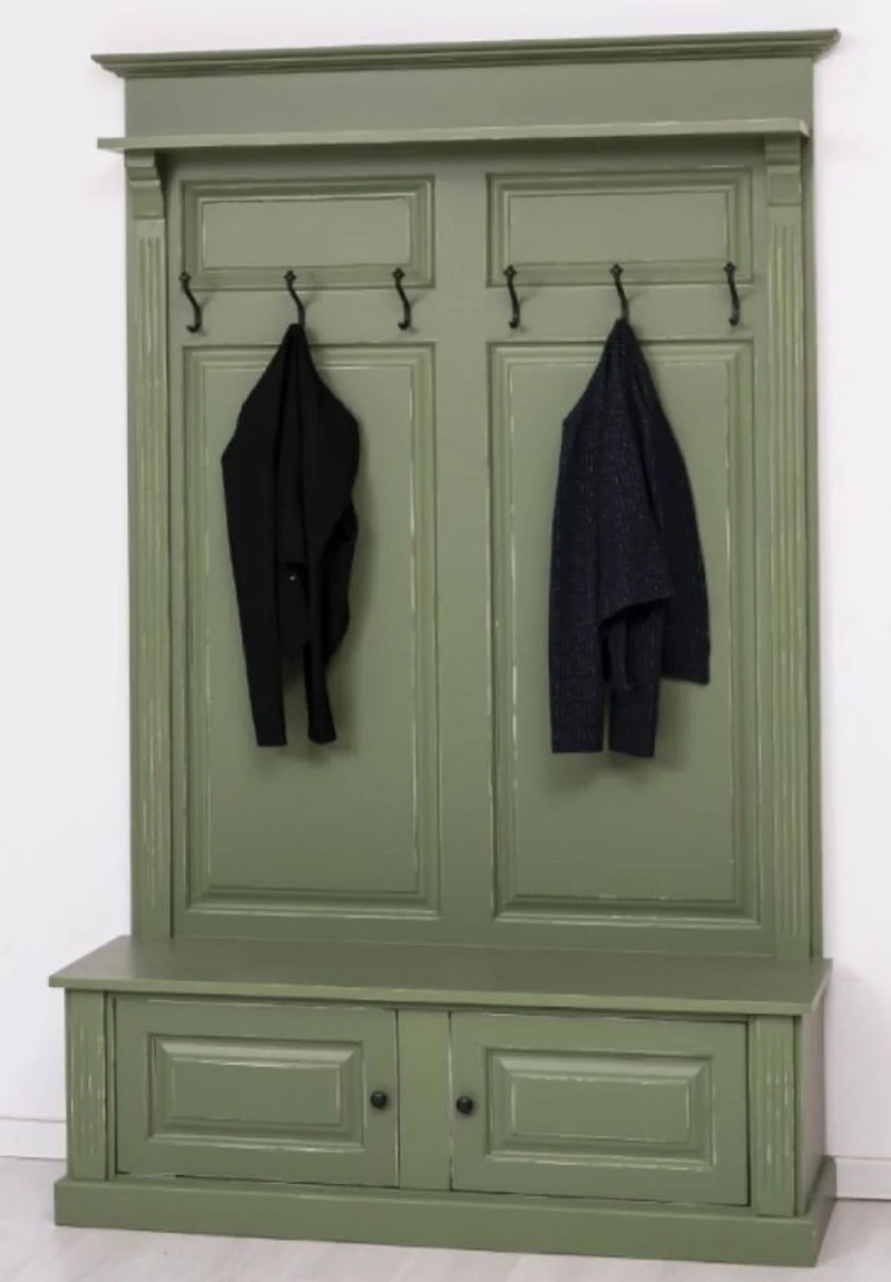 Casa Padrino Landhausstil Massivholz Garderobenschrank Antik Grün 140 x 41 x H. 210 cm - Wand Garderobe - Flur Schrank - Flurmöbel - Garderobenmöbel - Landhausstil Möbel