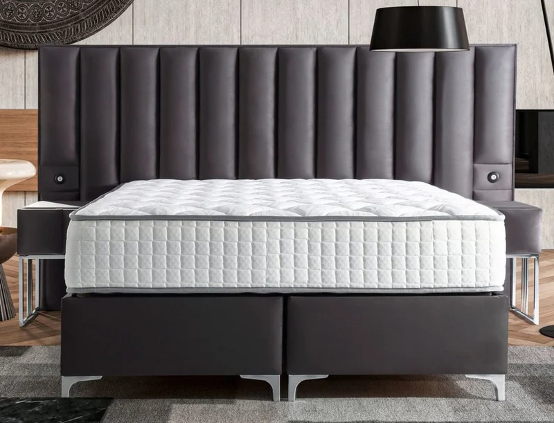 Casa Padrino Luxus Doppelbett Grau / Silber - Verschiedene Größen - Massivholz Bett mit Kopfteil und Matratze - Schlafzimmer Möbel - Hotel Möbel - Luxus Möbel