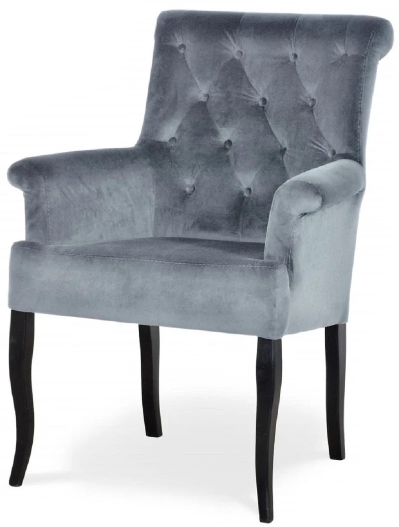 Casa Padrino Chesterfield Neo Barock Esszimmer Stuhl 6er Set Grau / Schwarz - Küchenstühle mit Armlehnen - Esszimmer Möbel - Chesterfield Möbel - Neo Barock Möbel