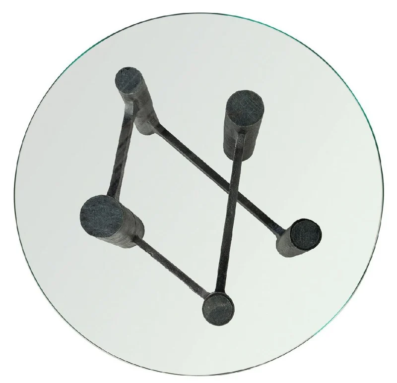 Casa Padrino Luxus Couchtisch Antik Schwarz Ø 75 x H. 35,5 cm - Runder Aluminium Wohnzimmertisch mit Glasplatte - Wohnzimmer Möbel - Luxus Möbel - Luxus Einrichtung