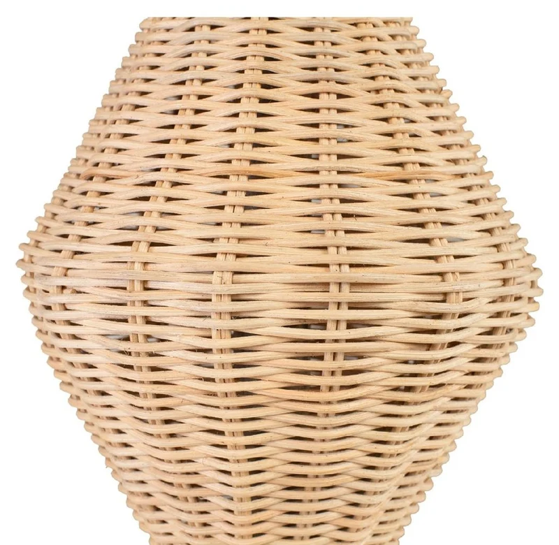 Casa Padrino Luxus Designer Stehleuchte Naturfarben Ø 60 x H. 225 cm - Runde Rattan Stehlampe - Wohnzimmer Stehleuchte - Luxus Leuchten - Luxus Stehleuchten