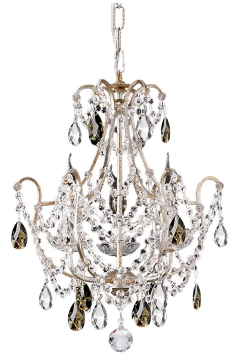 Casa Padrino Luxus Barock Kristall Kronleuchter Silber mit Patina Ø 40 x H. 50 cm - Barockstil Wohnzimmer Kronleuchter - Edel & Prunkvoll - Luxus Qualität - Made in Italy