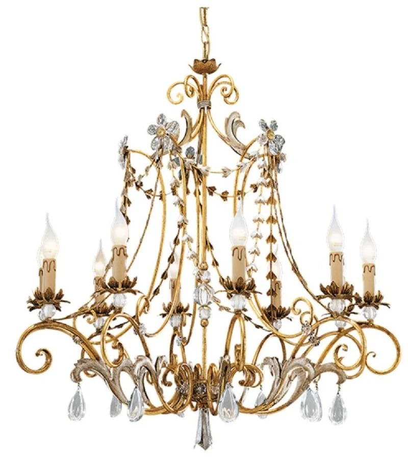Casa Padrino Luxus Barock Kristall Kronleuchter Antik Gold / Antik Silber Ø 83 x H. 88 cm - Prunkvoller Wohnzimmer Kronleuchter im Barockstil - Luxus Qualität - Made in Italy