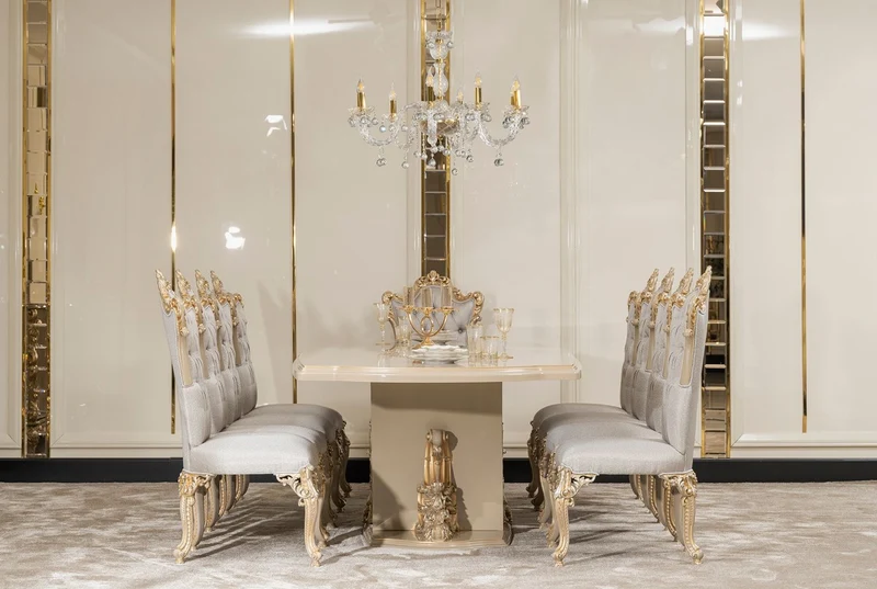 Casa Padrino Luxus Barock Esszimmer Stuhl 6er Set Silber / Grau / Gold - Prunkvolle Barockstil Küchen Stühle - Luxus Esszimmer Möbel im Barockstil - Barock Esszimmer Möbel - Barockstil Möbel