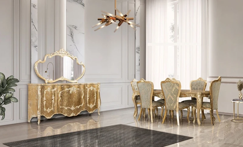 Casa Padrino Luxus Barock Esstisch Antik Gold - Rechteckiger Barockstil Küchentisch - Luxus Esszimmer Möbel im Barockstil - Barock Esszimmer Möbel - Barock Einrichtung