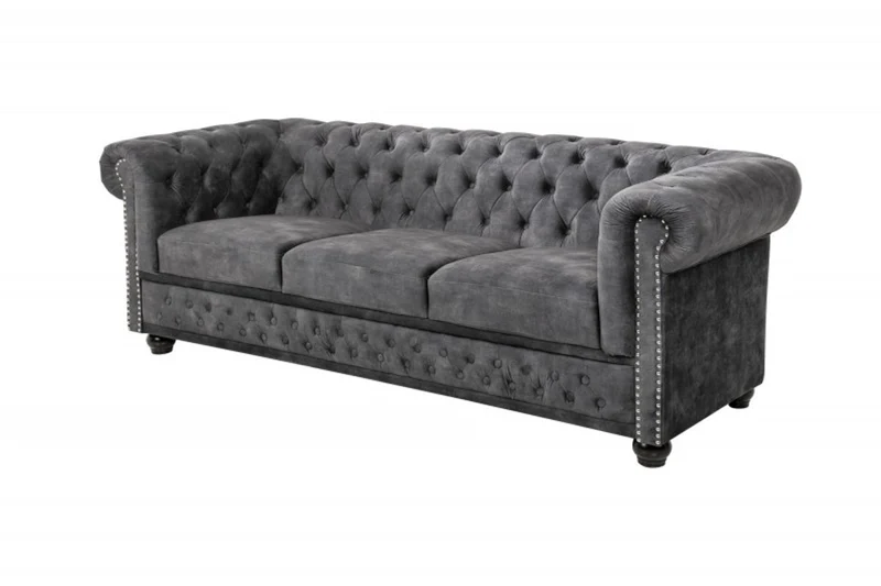Casa Padrino Chesterfield 3er Sofa in Grau / Braun 205 x 73 x H. 85 cm - Designer Chesterfield Sofa