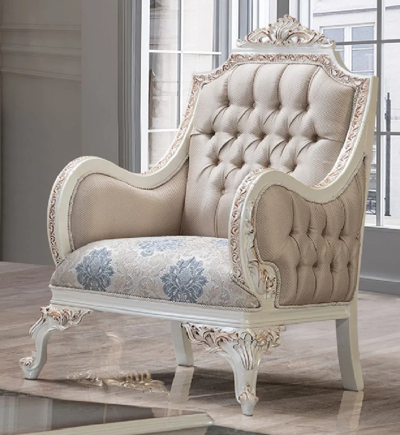 Casa Padrino Luxus Barock Sessel Mehrfarbig / Creamweiß / Kupfer - Barockstil Wohnzimmer Sessel mit elegantem Muster - Luxus Wohnzimmer Möbel im Barockstil - Barock Einrichtung - Barock Möbel