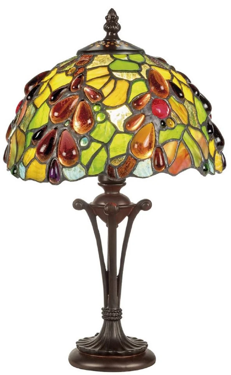 Casa Padrino Luxus Tiffany Hockerleuchte Mehrfarbig Ø 20 x H. 38 cm - Tiffany Schreibtischleuchte mit rundem Glas Lampenschirm - Tiffany Tischleuchte - Luxus Leuchten - Tiffany Leuchten