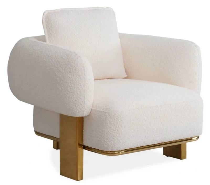 Casa Padrino Luxus Sessel Weiß / Messing 115 x 110 x H. 75 cm - Wohnzimmer Sessel - Hotel Sessel - Wohnzimmer Möbel - Hotel Möbel - Luxus Möbel - Luxus Einrichtung