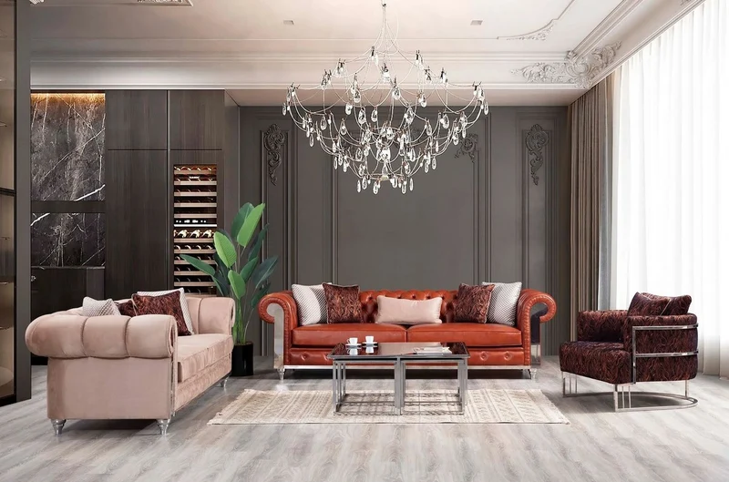 Casa Padrino Luxus Chesterfield Kunstleder Sofa Braun / Silber 270 x 100 x H. 70 cm - Wohnzimmer Sofa - Wohnzimmer Möbel - Chesterfield Möbel - Luxus Möbel - Luxus Einrichtung