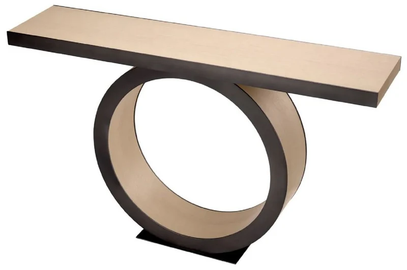 Casa Padrino Luxus Konsole Naturfarben / Bronze 130 x 30 x H. 76,5 cm - Rechteckiger Massivholz Konsolentisch - Luxus Möbel - Wohnzimmer Möbel - Luxus Einrichtung - Wohnzimmer Einrichtung