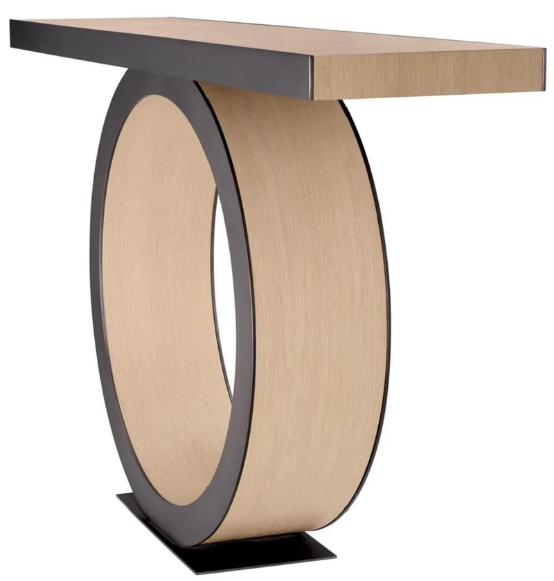 Casa Padrino Luxus Konsole Naturfarben / Bronze 130 x 30 x H. 76,5 cm - Rechteckiger Massivholz Konsolentisch - Luxus Möbel - Wohnzimmer Möbel - Luxus Einrichtung - Wohnzimmer Einrichtung