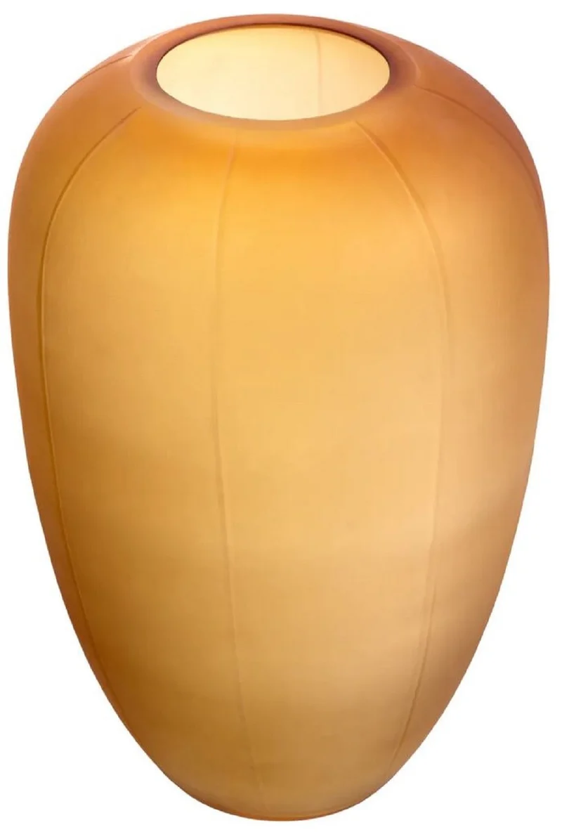 Casa Padrino Luxus Glas Vase Bernstein Ø 29 x H. 45,5 cm - Mundgeblasene Blumenvase - Runde Deko Blumenvase - Deko Accessoires - Deko Glas Vasen - Luxus Accessoires