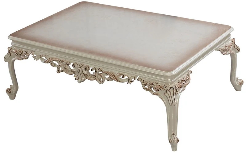 Casa Padrino Luxus Barock Couchtisch Cremeweiß / Kupfer - Rechteckiger Barockstil Wohnzimmertisch - Barockstil Wohnzimmer Möbel - Barock Möbel - Luxus Möbel im Barockstil