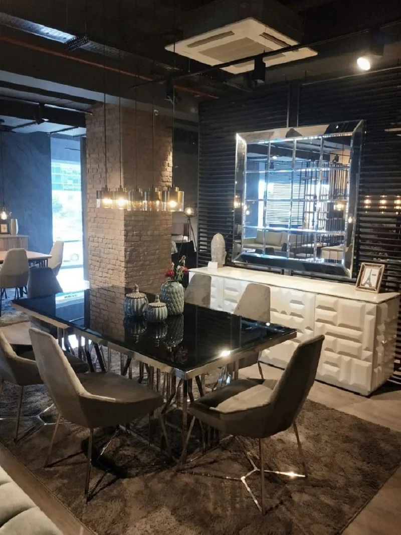 Casa Padrino Luxus Esstisch Silber / Schwarz 200 x 100 x H. 77 cm - Rechteckiger Edelstahl Küchentisch mit Glasplatte - Esszimmer Möbel - Luxus Möbel - Luxus Einrichtung