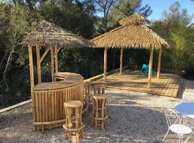 Casa Padrino Luxus Bambus Garten Pavillon Naturfarben 400 x 400 x H. 380 cm - Wetterbeständiger Pavillon - Garten Möbel - Bambus Möbel - Luxus Möbel