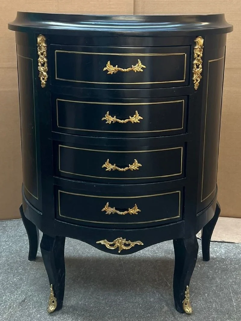 Casa Padrino Barock Kommode mit 4 Schubladen Schwarz / Gold - Handgefertigte Massivholz Kommode im Barockstil - Handgefertigte Barock Möbel - Edel & Prunkvoll