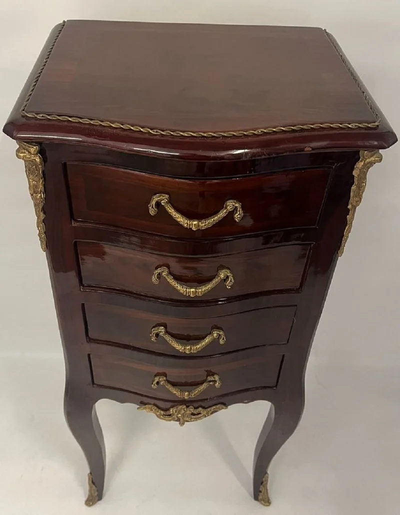 Casa Padrino Barock Kommode mit 4 Schubladen Dunkelbraun / Messing - Handgefertigte Massivholz Kommode im Barockstil - Handgefertigte Barock Möbel - Edel & Prunkvoll
