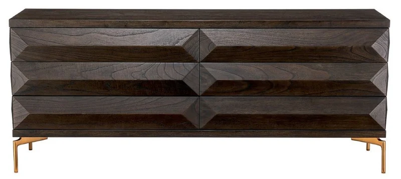 Casa Padrino Luxus Massivholz Kommode mit 6 Schubladen Mokka / Messing 182 x 48 x H. 75 cm - Schlafzimmer Kommode - Schlafzimmer Möbel - Luxus Möbel - Luxus Einrichtung - Möbel Luxus