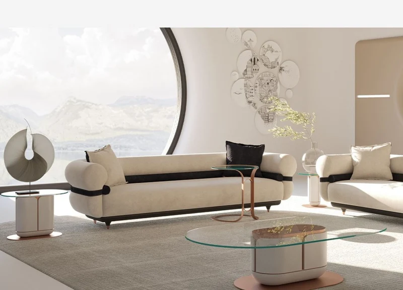 Casa Padrino Luxus Sofa Grau / Blau / Schwarz / Kupfer 260 x 88 x H. 65 cm - Wohnzimmer Sofa - Hotel Sofa - Wohnzimmer Möbel - Hotel Möbel - Luxus Möbel - Luxus Einrichtung